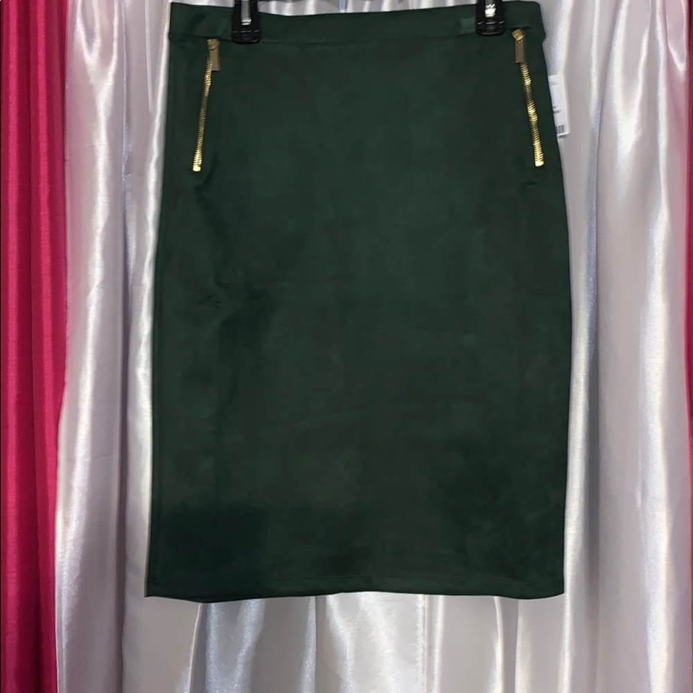 Olivia Blu Olive Green Microsuede Pencil skirt NWT
